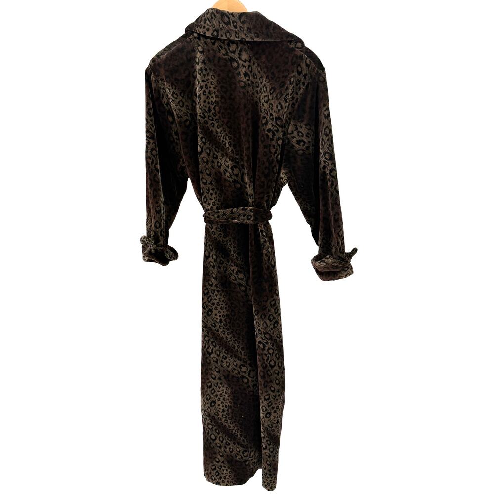 Vintage 90s Diamond Tea Brown Velvet Leopard Print Robe Duster - Picture 4 of 8